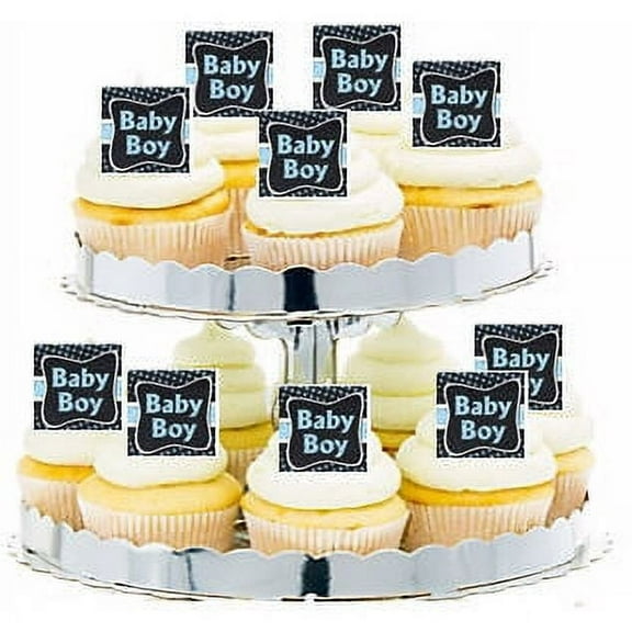 24pk Vintage Black Chalkboard Baby Boy Edible Cupcake Toppers