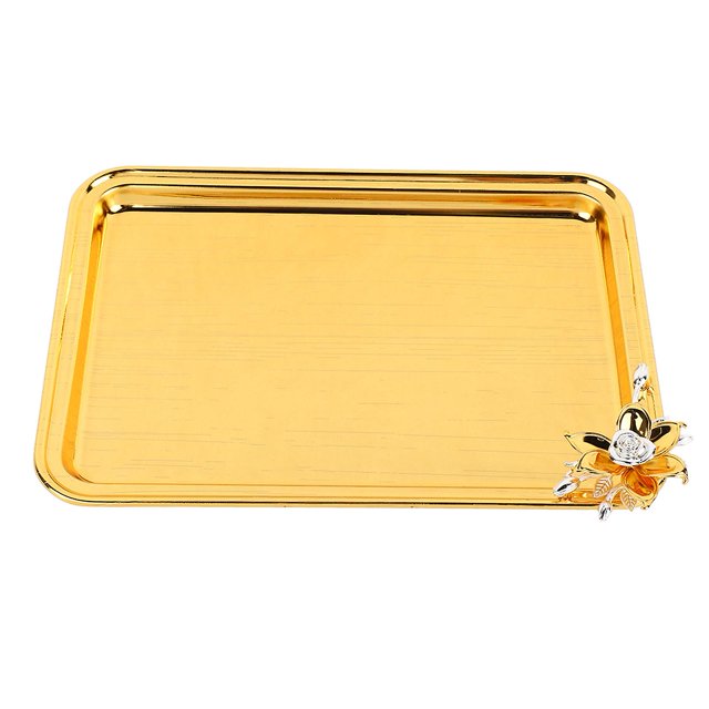 Bandeja para servir mesa Bandeja de servicio de alimentos rectangular decorativa de lujo ligera de estilo europeo con decoración floral para sala de estar KTV Hotel Gold L