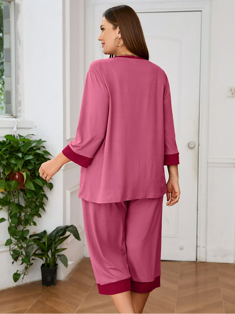 Pyjama Manches 3/4 Magenta Uuang - Boutonnage, Taille S, Léger Et Lavable Machine