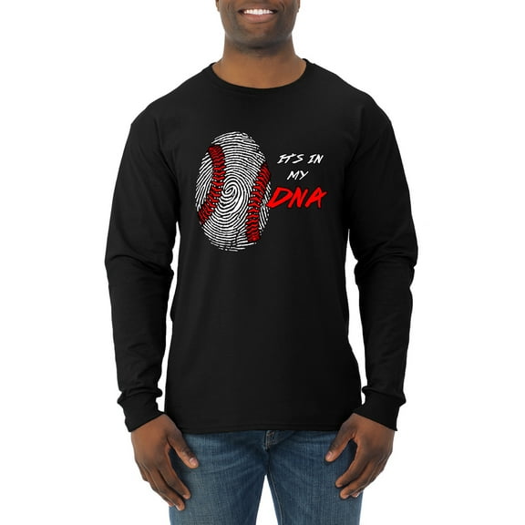 Wild Bobby, Baseball Fingerprint It's In My DNA, Sports, Men Long Sleeve Shirt, Black, Small