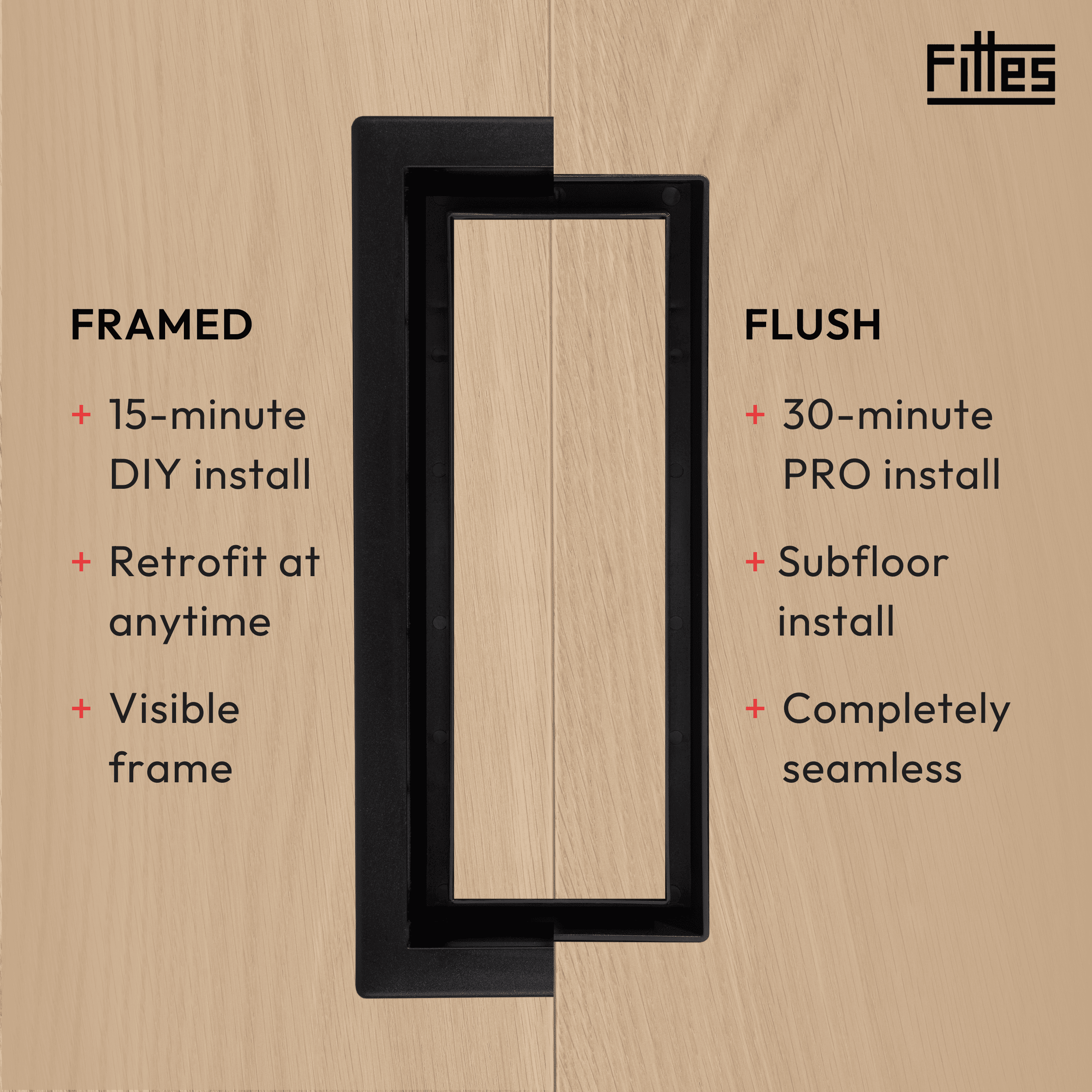 Fittes Flush Floor Vent [Lite], ABS Plastic HVAC Air Return Register Cover, Customizable Adjustable Airflow Solution for Home Floor, Damper Included – 4"x10" – Matte Black