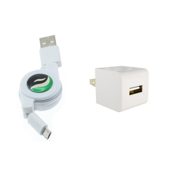 Retractable Home Charger for Motorola Moto e6 Phone - Micro USB Cable Power Adapter Cord Wall AC Plug Travel White J5K