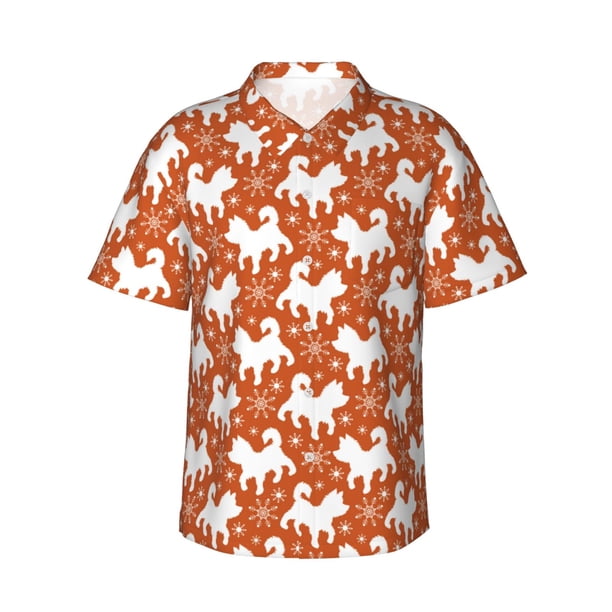 Balery Christmas Snowflake Dog Camisas hawaianas de manga corta para hombre, camisas playeras de corte holgado, camisas de vacaciones con botones,Large