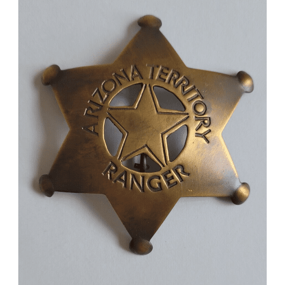 Western Antique Finish Solid Brass Arizona Territory Ranger 3" Badge Lapel Pin by MDream
