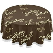 SKYSONIC Coffee Bean Tablecloth Brown Cafe Round Tablecloths Polyester Tablecover Cloths Washable Tabletop Runner Kitchen Party Picnic Dining Home Decor 60inch