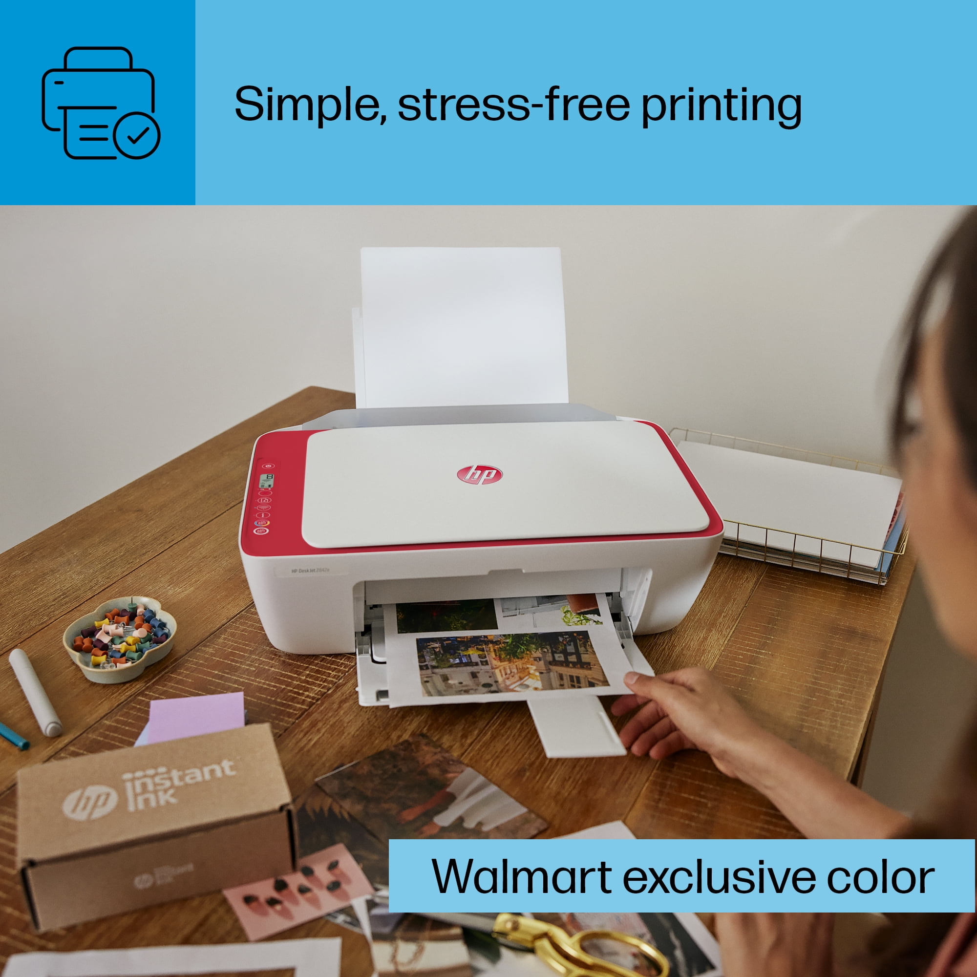 HP DeskJet 2842e (Red) Wireless All-in-One Color Inkjet Printer, Scanner, Copier, 3 Mos. Free Ink