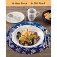 thumbnail image 3 of 15 Inch Round Placemats Set of 6, Navy Blue Snowflake Christmas Non Slip Heat Insulation PP Table Mats, Winter Xmas Snowflakes Washable Place Mats for Kitchen Dining Party Table Decor, 3 of 7
