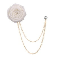 URTERYSER Bridegroom Wedding Brooches Cloth Art Hand-made Rose Flower Brooch Lapel Pin Badge Chain Men Suit Accessories White
