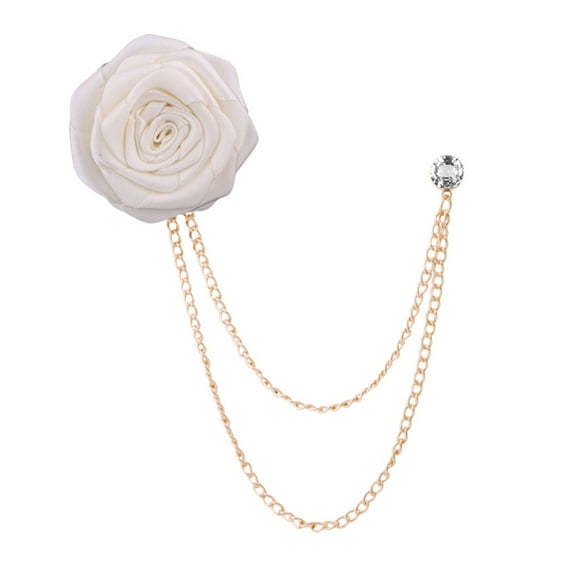 URTERYSER Bridegroom Wedding Brooches Cloth Art Hand-made Rose Flower Brooch Lapel Pin Badge Chain Men Suit Accessories White