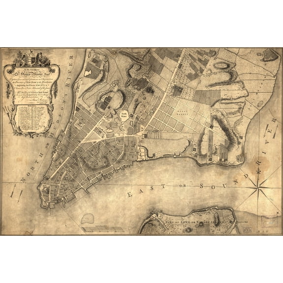 24"x36" Gallery Poster, map of new york city 1776