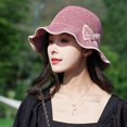 thumbnail image 4 of Guiexla Women Hat Breathable Bow Decoration Wavy Brim Non stuffy Floppy Top Sun Collapsible Handmade Crochet Bucket Hat Outdoor Accessory, 4 of 8