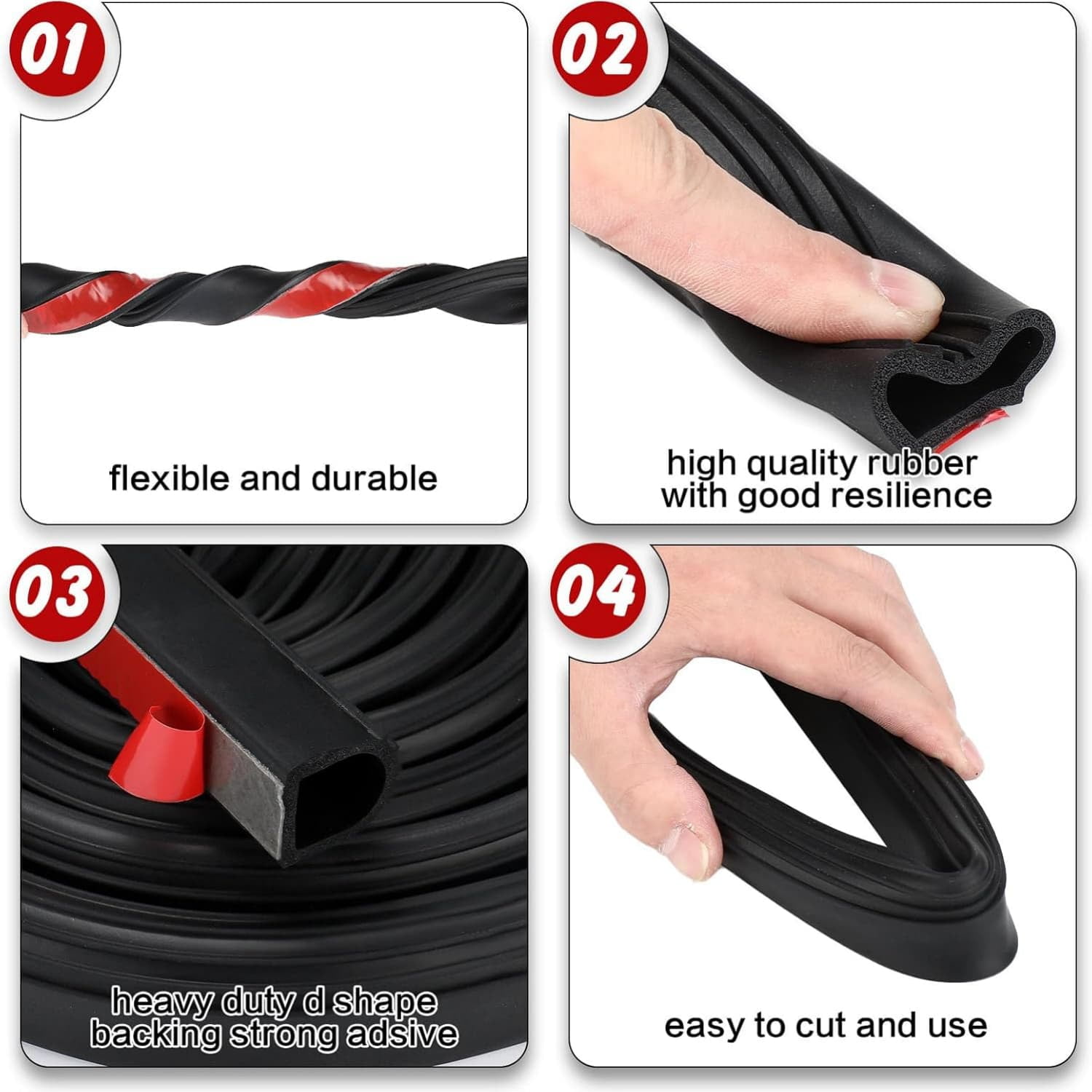 Rubber D Shape Door Seal Strip 1" RV Slide Out Seal Self Adhesive EPDM Rubber Heavy Duty Automotive Weather Stripping for Fill Gaps Apply to Car Truck RV Boat Home Application (18 Feet)