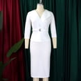 thumbnail image 3 of AURA Plus Size Belted Pencil Midi Dress Large Lapel Collar High Waist 3 4 Sleeve Elegant Office Dress with Zipper, 3 of 10