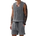 thumbnail image 2 of Men Crochet 2 Piece Outfits Mesh Sheer Tank and Shorts Summer Fishnet Shorts Set for Beach Casual Gray XXXL, 2 of 7