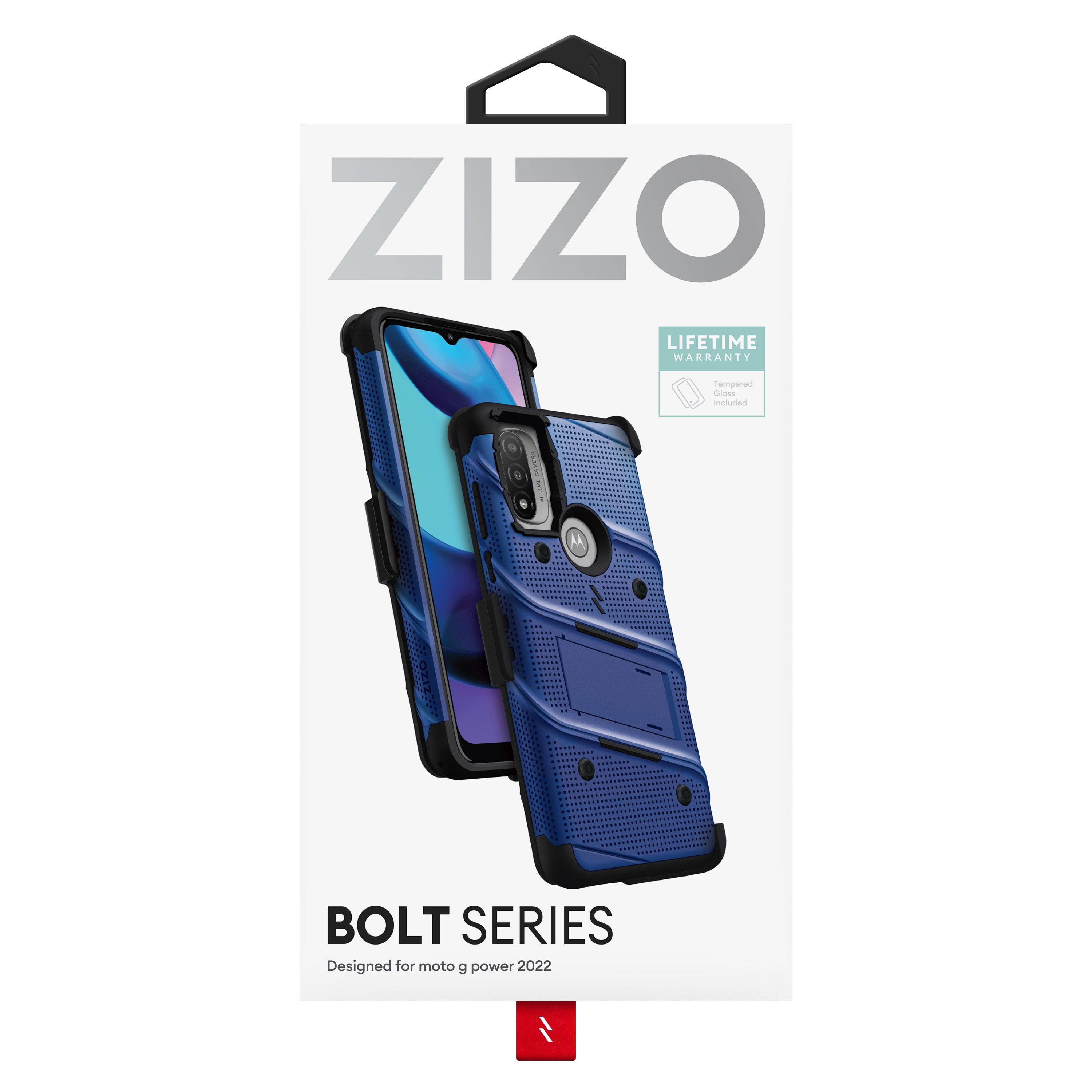ZIZO BOLT Bundle for Moto G Power 2022 Case with Screen Protector Kickstand Holster Lanyard - Blue