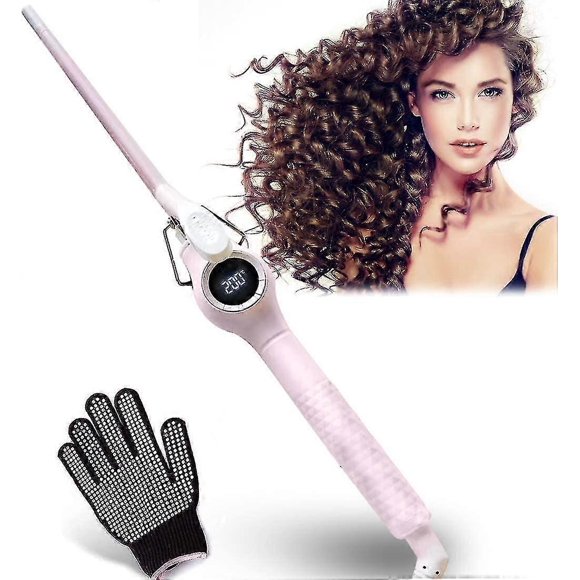 Curling Iron 9mm Curling Wand -profi Lcd Display Hair Curler For Small Mini Curls, Ceramic Tourmaline With Gloves (140 -200 )p
