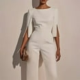 thumbnail image 2 of VIWORLD Women's Solid Color Round Neck Mid-Sleeve Jumpsuit with Pearl Accents, Elegant & Casual Summer Outfit, 2 of 4