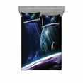 thumbnail image 2 of Ambesonne Space Fitted Sheet & Pillow Sham Set, Universe with Planets, Twin, Blue Purple, 2 of 3
