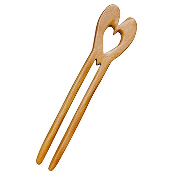 Wooden Hair Fork U Shape Natural Hair Pins Love Heart Design for Women Long Hair