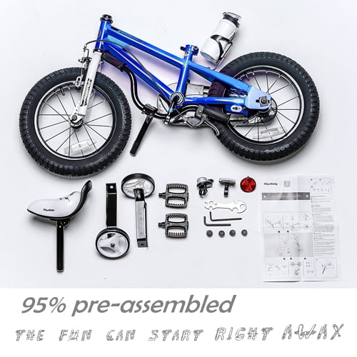 Vélo enfant RoyalBaby Freestyle 14 pouces pour fille et garçon, couleur bleue, avec frein à rétropédalage et frein à étrier