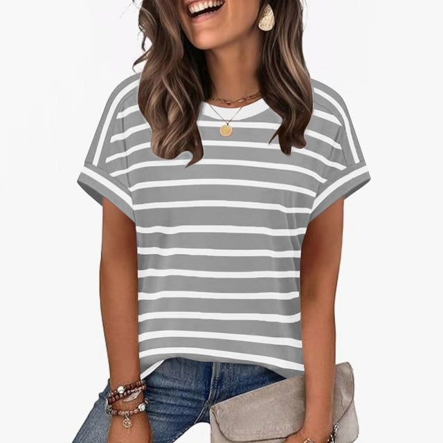 LVHAOGJOB Womens Summer Tees with Pockets Shirts V Neck Solid Color Short Sleeve Tops for Ladies