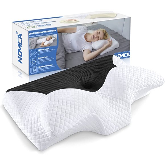 HOMCA Contour Memory Foam Pillow for Neck Pain Relief, Orthopedic Neck Bed Pillow for Side Sleepers Back and Stomach (Black)