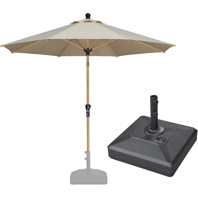 PURPLE LEAF 6' x 9' Patio Umbrella with Base Market Umbrella Rectangular Outdoor Umbrella with Push Button Tilt & Crank and 8 Ribs Aluminum Table Umbrella for Pool Backyard Beach, Taupe