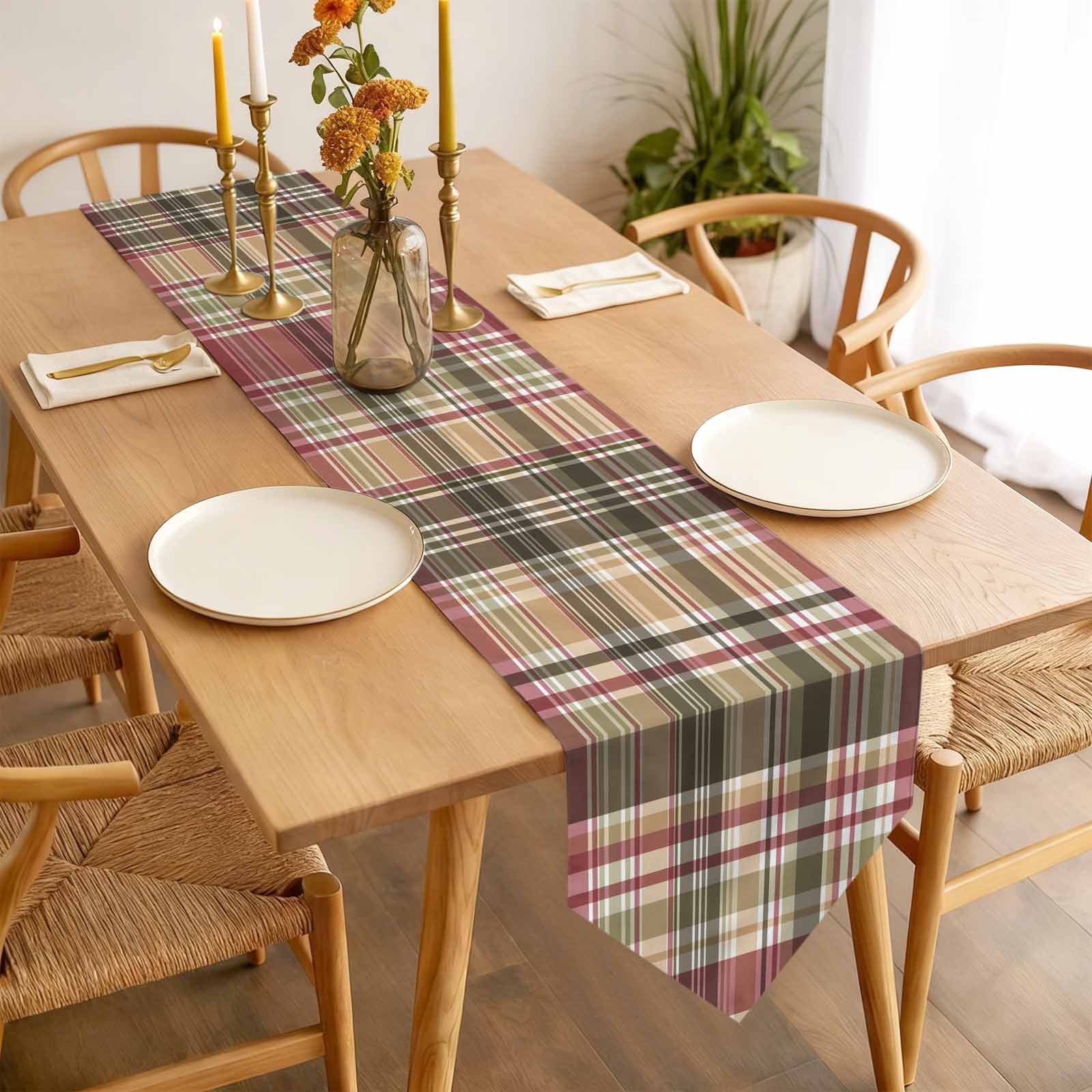 Buffalo Check Table Runner 108 Inches Long Plaid Brown Plaid Vintage Retro Country Table Runners for Dining Room Tabletop Dresser Scarf Home Party Banquet Wedding Holiday Decoration