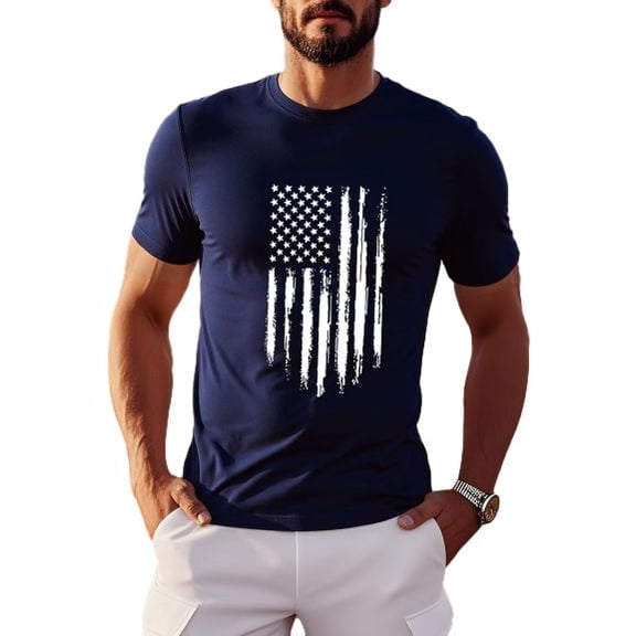Whichone Men's USA Flag Graphic T-shirt Casual Cotton Blend Tops For 4th of July Independence Day