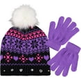 thumbnail image 3 of Girls Knit Beanie & Gloves Set Full Wrap Cuff & Top Pom 3 Color Combinations, 3 of 6