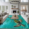 thumbnail image 4 of Area Rug 60×96in, Teal Blue Ocean Wave Sea Turtle Floor Carpet Living Room Rug, Retro Underwater World Non-Slip Welcome Mat Indoor Rugs for Bedroom Dining Room, 4 of 9