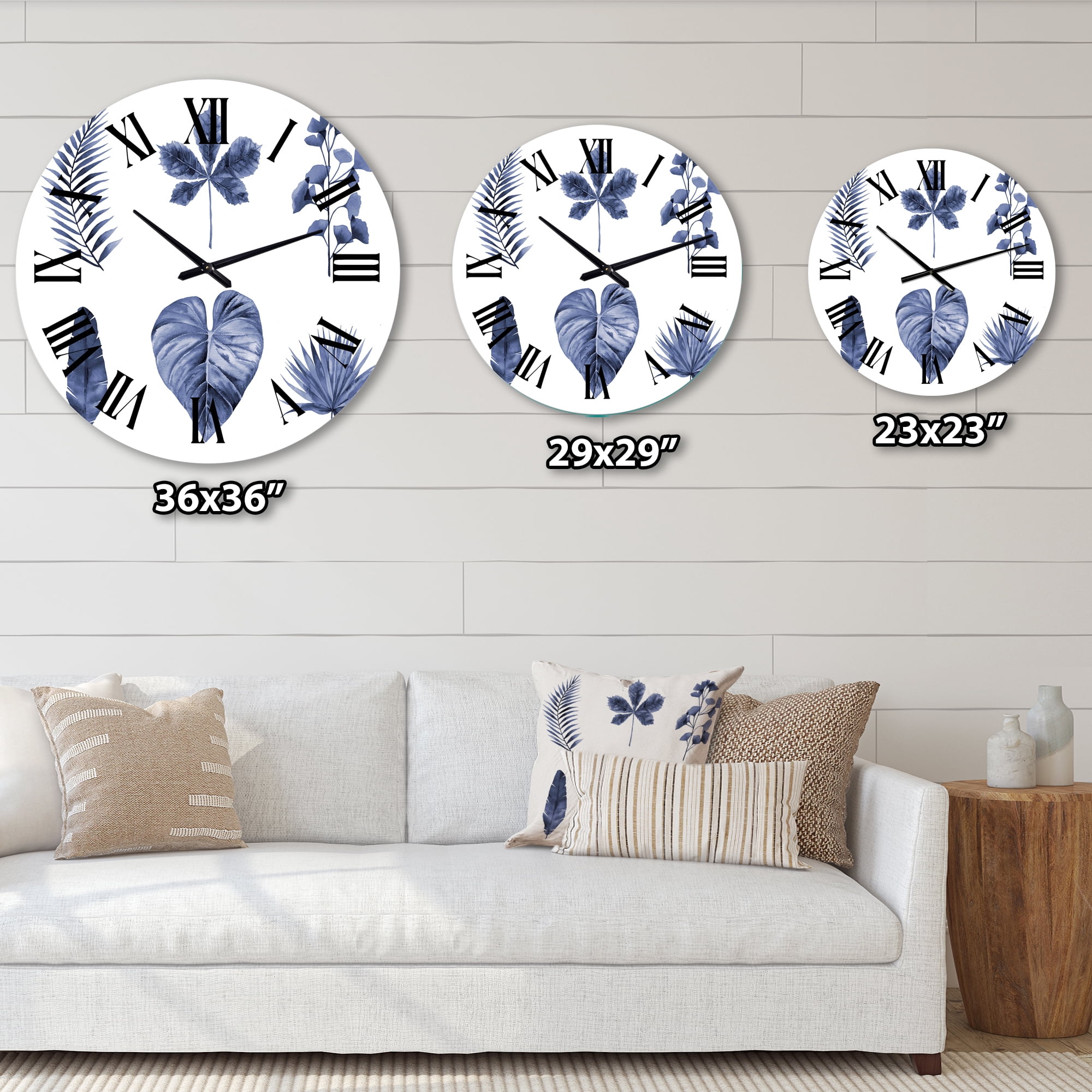 Designart 'Abstract Blue Set Of Plant Leaves' Traditional Wall Clock