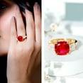 thumbnail image 3 of Rosec Jewels Cushion Cut Lab Grown Ruby Solitaire Ring with Moissanite - 10 mm - AAAA Grade, 10K Yellow Gold, US 9.50, 3 of 8