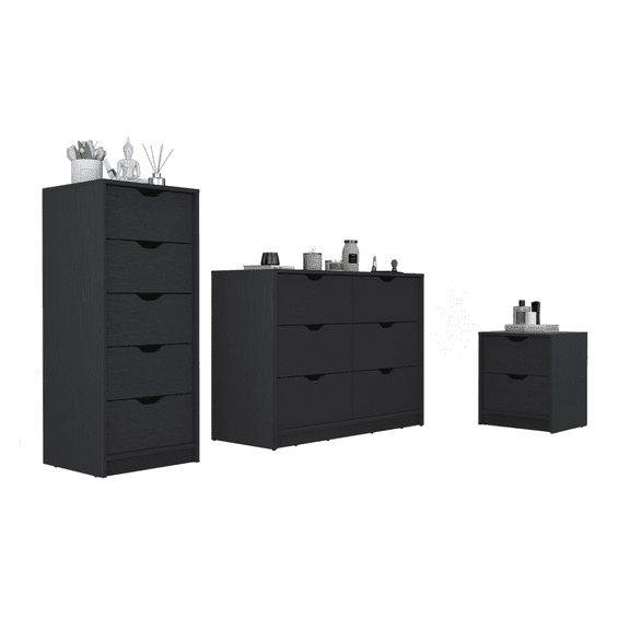Miekor Furniture Stockley 3 Piece Bedroom Set, Nightstand & Dresser & Dresser, Black 05006