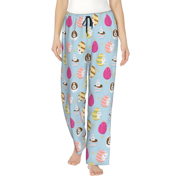Balery Happy Easter Pantalones de pijama para mujer, pijamas ultraligeros, pantalones de estar por casa-Small