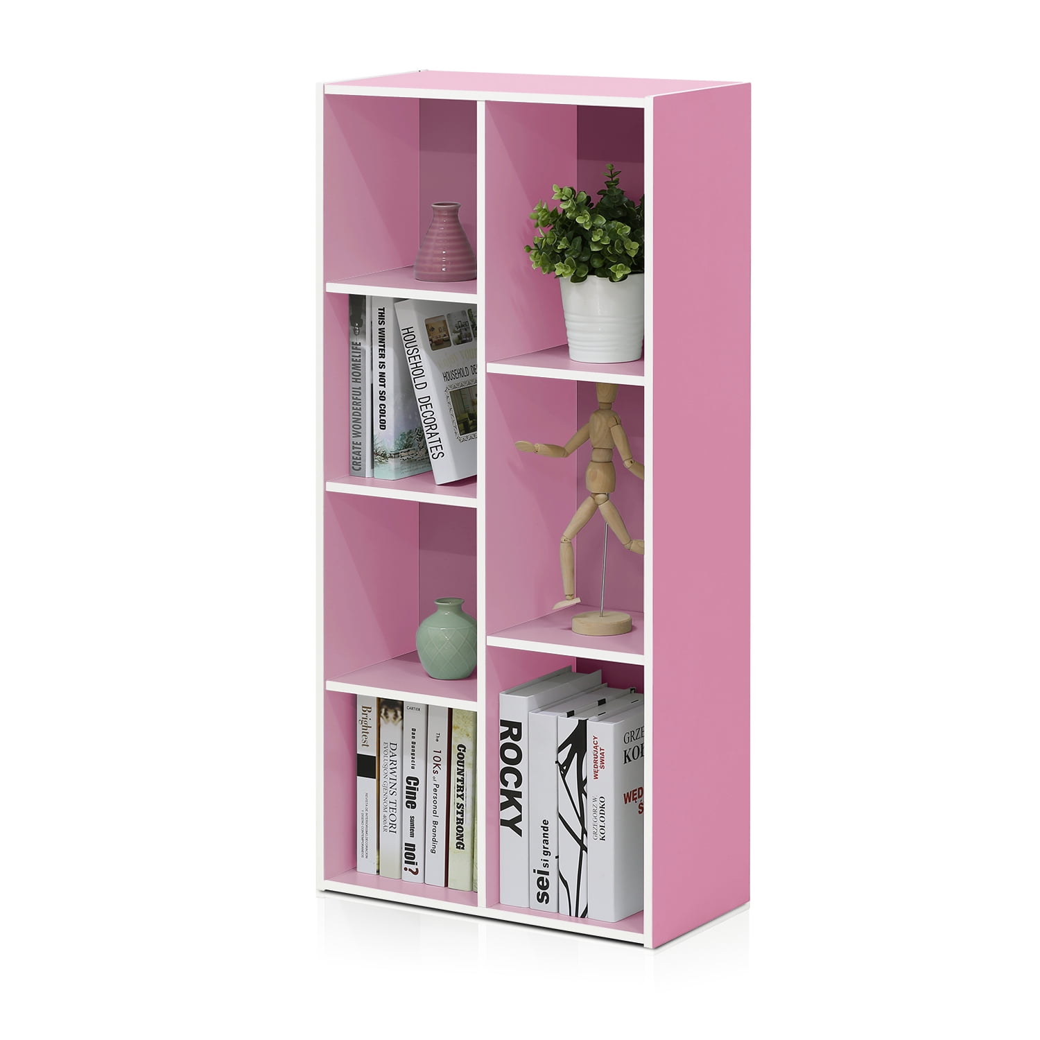 Furinno 11048 7Cube Reversible Open Shelf, White/Pink