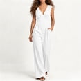 thumbnail image 7 of Lenpel Jumpsuits for Women Fashion Pleated V Neck Sleeveless Rompers Solid Color Dressy Casual Wide Leg Jumpsuits(White,X-Large), 7 of 7