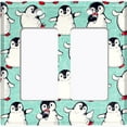 thumbnail image 6 of Metal Light Switch Plate Cover Cute Penguins Ice Skating Teal BRD001, 6 of 13