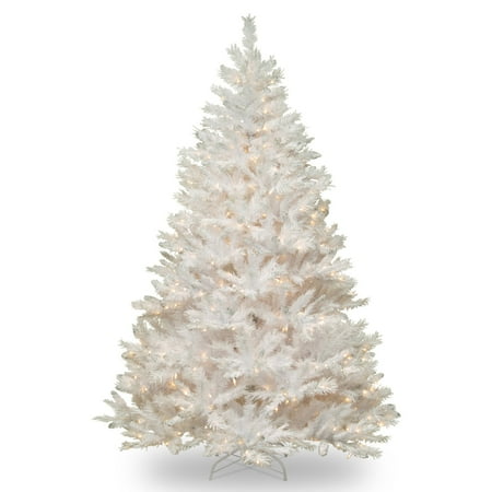 Liberty Tree National Tree 7ft Pre-Lit Winchester White Pine Hinged Artificial Christmas Tree with Silver Glitter and 450 Clear Lights - White ()