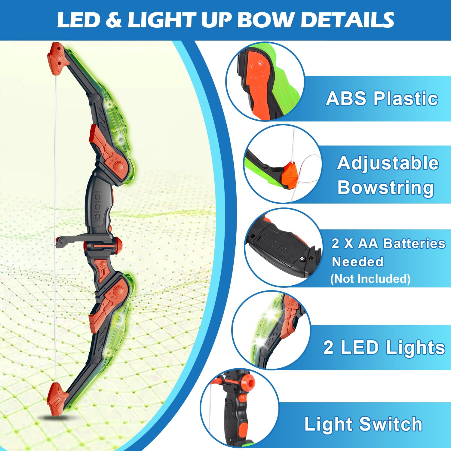 ASTRAEA 2 Pack Bow and Arrow Set for Kids, LED Light Up Archery Set with Shooting Game Toy & Standing Target for Boys and Girls Age 5 6 7 8 9 10 11+, Indoor Outdoor Activity Gift for Christmas