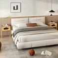thumbnail image 2 of Gymax 2PCS Bamboo Nightstand Farmhouse Bedside Table w/ Tempered Glass Decorated Drawer, 2 of 10
