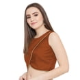 thumbnail image 2 of eloria Women Round Neck Sari Top Blouse Casual Short Sleeve With Triangle Lace, Art Silk Color : Brown 2, SIZE : 32, 2 of 5