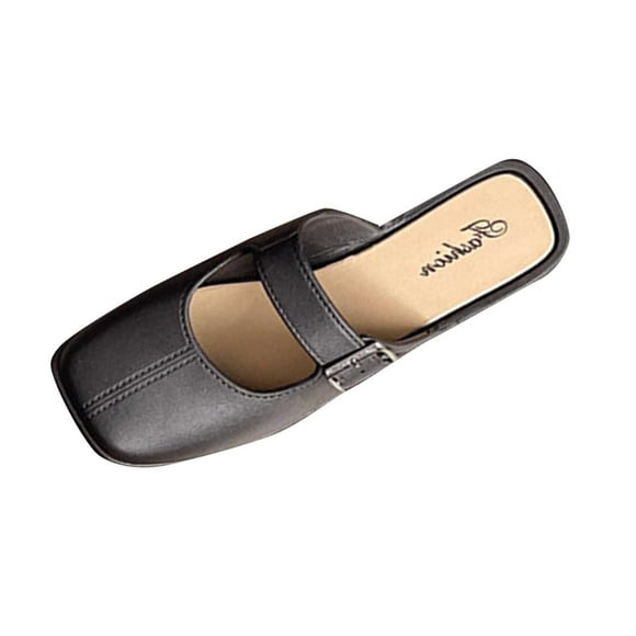 Clogs for Women Mules Slide Closed Toe Clog Buckle Decor Leather Elegant Comfortable Mule Black