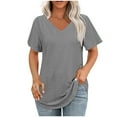 thumbnail image 2 of Uaswgudfs Women's Trend V-Neck Short Sleeve Top with Cutout Textured Fabric - Asymmetrical Hem Casual Summer Blouse, 2 of 5