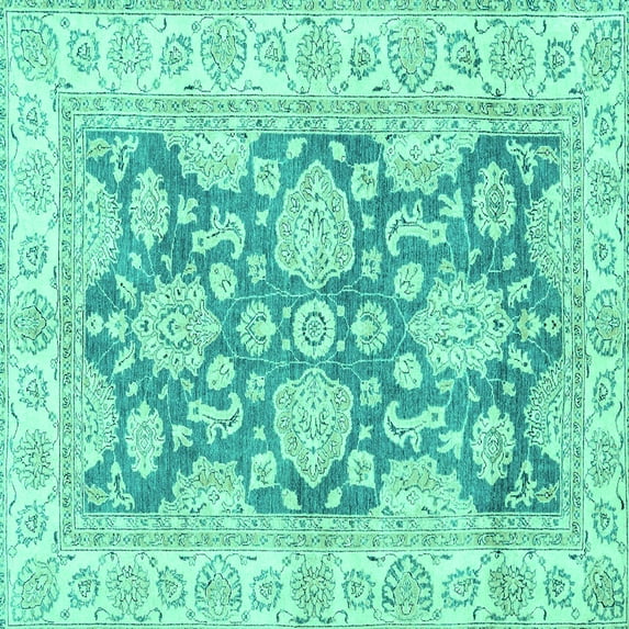 Ahgly Company Machine Washable Indoor Square Oriental Turquoise Blue Traditional Area Rugs, 7' Square