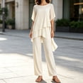 thumbnail image 4 of Yigetop Women's Asymmetric Capelet 2 Piece Pant Suit Round Neck Loose Fit Wide Leg Trousers Elegant Comfortable Outfits for Formal Events Beige L, 4 of 4