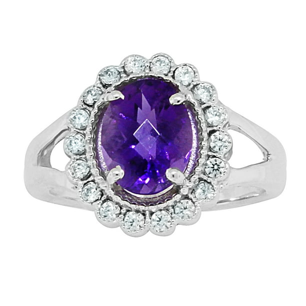 Mytreasurez - Genuine Amethyst and Cubic Zirconia Ring Sterling Silver ...