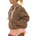 thumbnail image 1 of Veste Matelassée à Col Rond pour Femmes, Manches Longues, Coupe Ample, Demi-Glissière, à Capuche, avec Cordon de Serrage, Kaki, G, 1 of 7