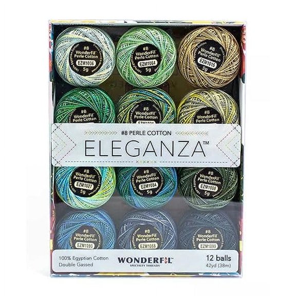 WonderFil 8wt Varigated Eleganza Thread Pack of 12, Meadow