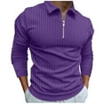 thumbnail image 2 of Lroveb Polo Shirts for Men Male Casual Autumn Striped Fabric T Shirt Zipper Turn Down Collar Long Sleeve Tops Shirt Purple, 2 of 5